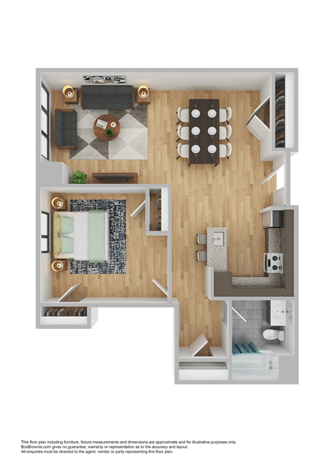 Floor plan for 1 bed, 1 bath, 600 sqft